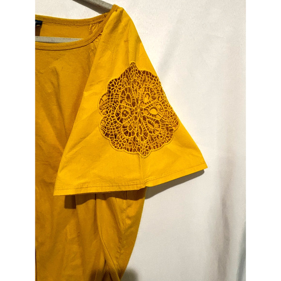 Old Navy Gold mustard Casual Swing Tee Top embroidered sleeve womens 3x boho - Picture 2 of 7